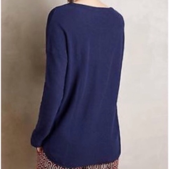 Anthropologie Postmark Navy Stockinette Drop Sleeve Pullover Small Lace - Picture 2 of 6